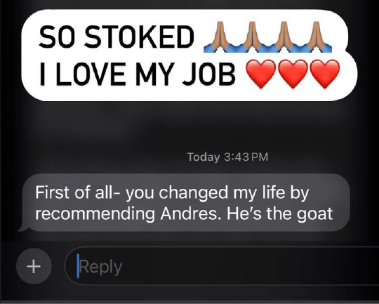 Client message from Andres&rsquo;s coaching community