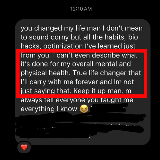 Client message from Andres&rsquo;s coaching community