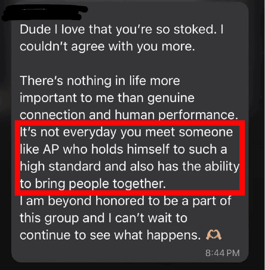 Client message from Andres&rsquo;s coaching community