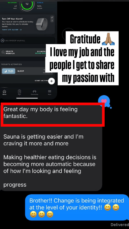 Client message from Andres&rsquo;s coaching community